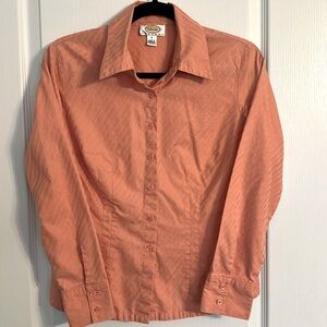 Talbots Women's Square Neck Peach Blouse Button Up Large Long Sleeve Dressy